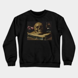 Guercino Still Life Skull Book Hourglass Flowers Crewneck Sweatshirt